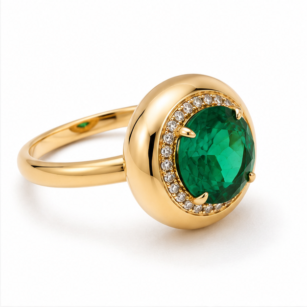 Emerald Dome Ring in 18K Gold